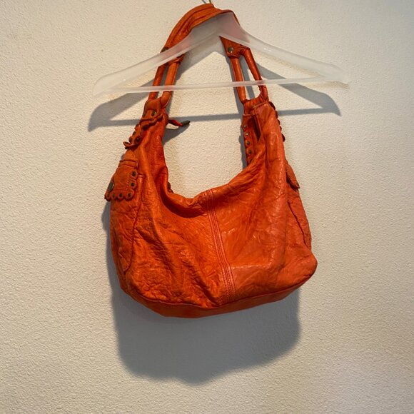 Madi Pelletteria Tomato Red‎ Leather Hobo Bag Made in Italy 18x21 - Picture 4 of 11